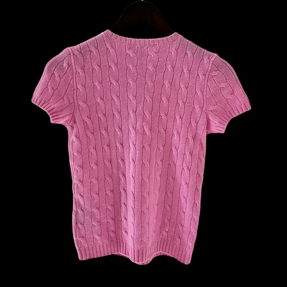 Ralph Lauren Black Label Pink Short Sleeve Lace Up Cashmere Sweater Size Medium - Picture 7 of 9